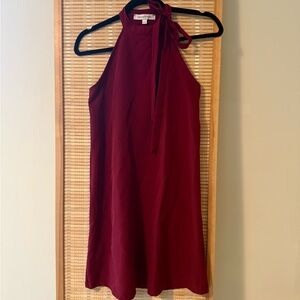 Tie-Neck Burgundy Halter Dress
